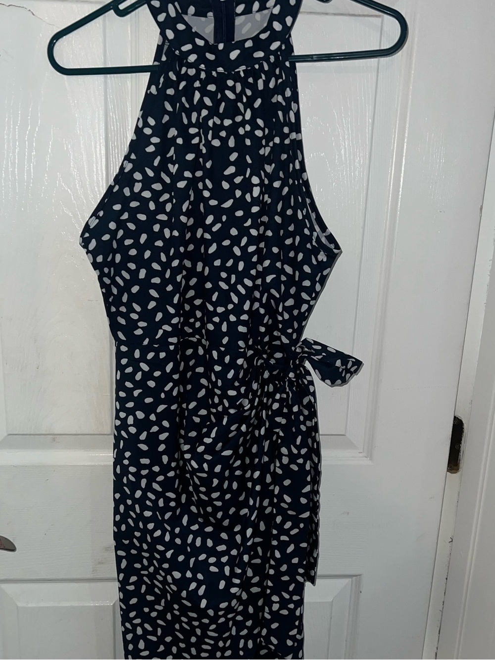 Navy Halter Polka Dot Tie-Waist Dress navy white size small NWOT